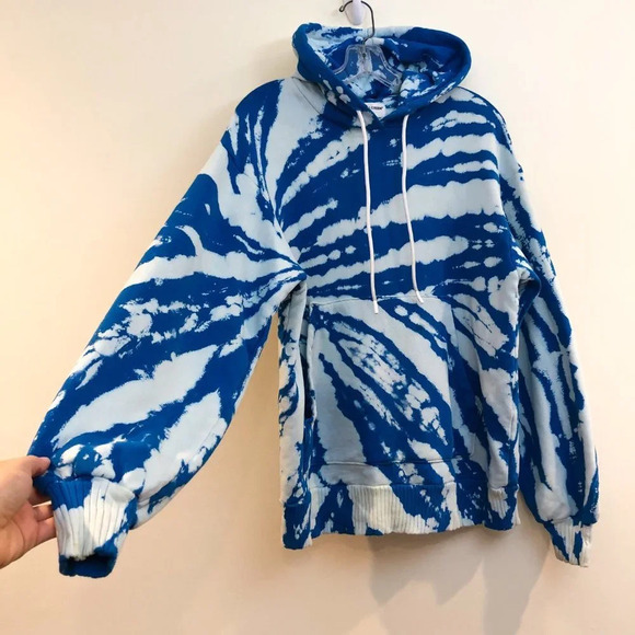 Cotton Citizen Brooklyn 100% Cotton Blue Tie Dye Oversized Hooded Sweatshirt XS - Picture 4 of 14